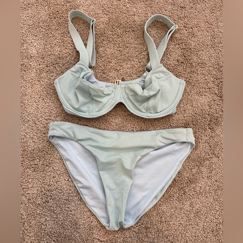 Light Blue Shimmery Victoria’s Secret Bikini Set (32D top and Small bottom)